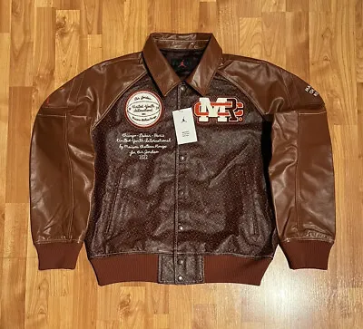 New Men's Jordan X Maison Chateau Leather Rouge Flight Jacket Brown Basalt • $389.99