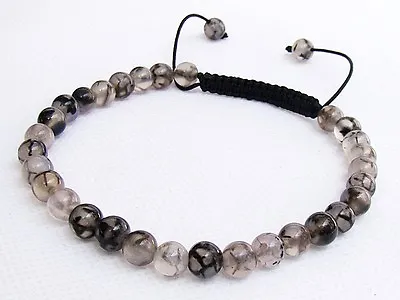 £6.99 • Buy Delicate Men's Shamballa Bracelet All 6mm DRAGON VEINS STONE Beads