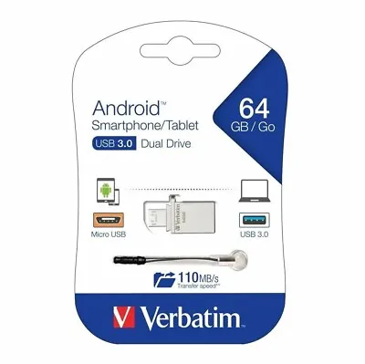 Verbatim Store'n'Go OTG Micro USB 3.0 Drive 64GB Dual USB 3.0 And Micro-USB • $38.95