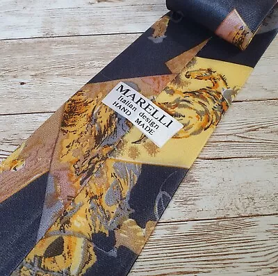 Marelli Neck Tie Mens Abstract Cowboy Silk Handmade Italy • £12