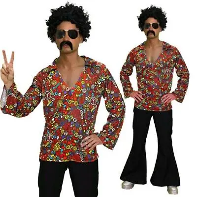60s Mens Adult Flower Power 70s 1960s Hippy Hippie Fancy Dress Costume CND Shirt • £12.99
