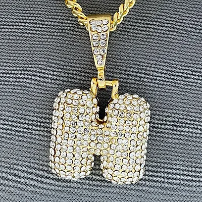 $9.99 • Buy Gold Tone Clear Rhinestones Bubble Initial Alphabet Letter H Pendant Necklace