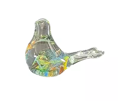 Murano Style Hand Blown Art Glass Clear-Multi Color Bird Figurine Paper Weight • $25