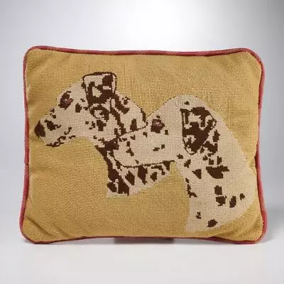 Needlepoint Wool Dalmatian Dogs Pillow Rectangle 15  X 12  VTG • $70