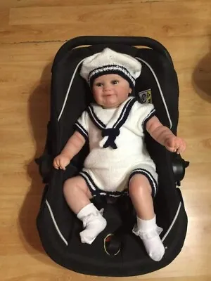 Handmade White /navy Sailor Suit And Cap..Size 6 To 9 Months • £15