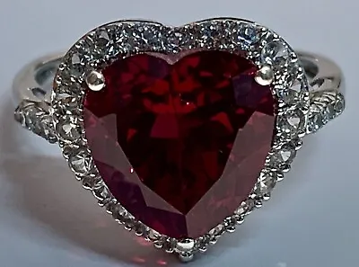 Ladies Heart Ruby Ring Lab-created Solid 10k White Gold Estate Vintage • $375