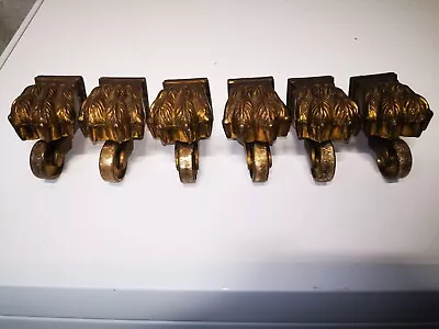 Fabulous Set Of 6 Vintage Brass Lion Paw Table Feet With Castors. McIntosh  • £9.96