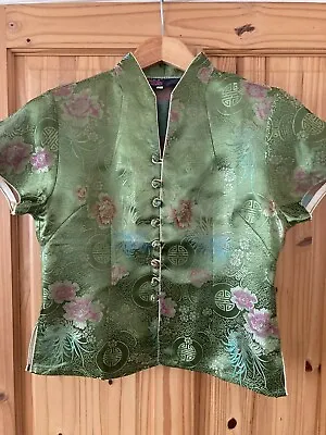 Chinese Style Brocade Top Front Opening Mandarin Collar Poly Silk Oriental Shirt • £15