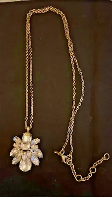 J Crew Floral Clear Crystal Cluster Statement Chandelier Pendant 14  Necklace • $12