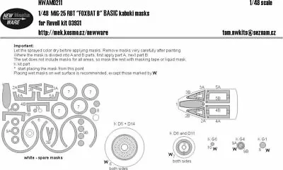 New Ware 1/48 MiG-25 RBT FOXBAT B BASIC Paint Masks For Revell - NWAM0211 • $10.99