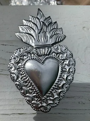 Heart Milagro Mexican Handmade Unpainted Tin Ornament 5.5 X3.5  3 For$23 M11 • $8.99