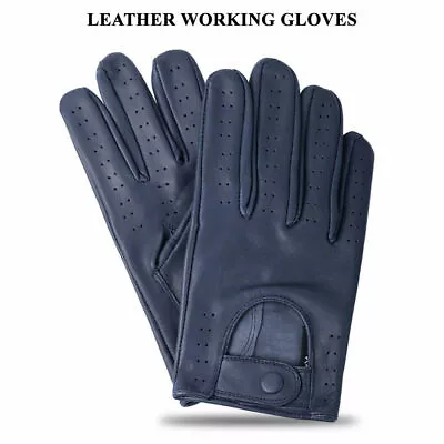 Mens Classic Driving Gloves Soft Genuine Real Lambskin Leather Gloves Black Tan  • $12.42