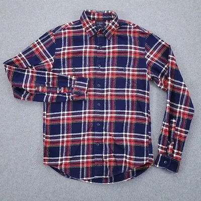 J Crew Flannel Button Down Shirt Small Long Sleeve Blue Plaid Mens • $14.98