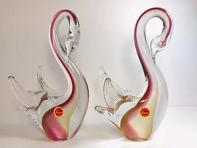 Vintage Murano Art Glass Swan Figurines Ruby Red & 24kt Gold Leaf By Rubelli 9” • $199.99
