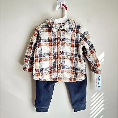 Carter's Just One You Baby Boys' 2pc Flannel Top & Bottom Set - Gray/Brown  • $9