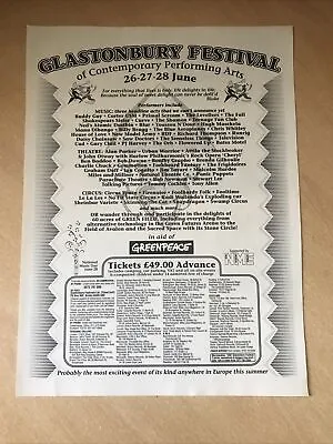 £3.99 • Buy Original Glastonbury Festival Full Page Magazine Promo Advert 1992