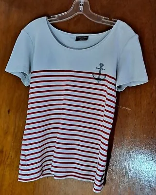 Captain Corsaire Women's French Breton Stripe T Shirt /Anchor Print Sz 8  • £15.42