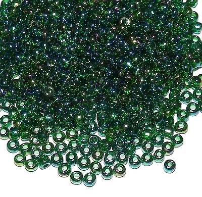 SB1262 Emerald Green Rainbow Transparent 6/0 4mm Rondelle Matsuno Seed Beads 40g • $12.75