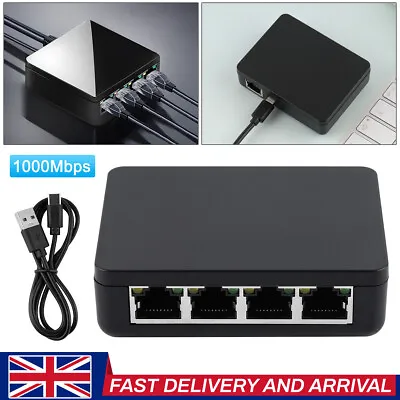 4 Port Gigabit Ethernet Network Switch Hub RJ45 LAN Network Internet Splitter • £16.88