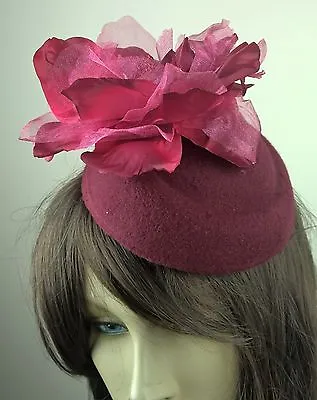 £6.90 • Buy Dark Red Satin Flower Fascinator Pill Box Hat Hair Clip Headpiece Wedding Party