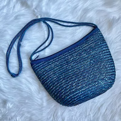 Vintage Liz Claiborne Blue Straw Zippered Shoulder Bag Made In Italy • $18