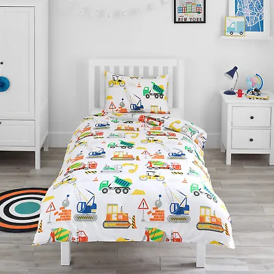 Construction Toddler Duvet Cover Set Bedding Kids Boys Junior Cot Bed Diggers • £16.99