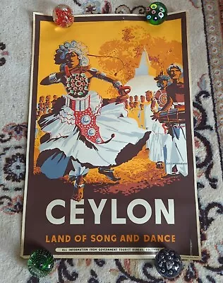 Original RARE Vintage Poster CEYLON Dancing Airline Travel  • $1600