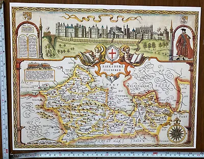 £9.99 • Buy Old Tudor Poster Map Of Berkshire, Windsor Speed 1600's 15  X 12 Reprint Antique