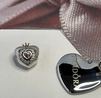 £12 • Buy Genuine Pandora Sterling Silver Two Tone Detail Princess Heart Charm💕 S925 ALE