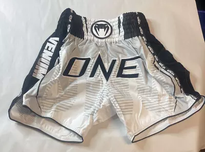 Venum One FC 3.0 Muay Thai Shorts  White With Black Gray Embroidered Trim  L • $19.99