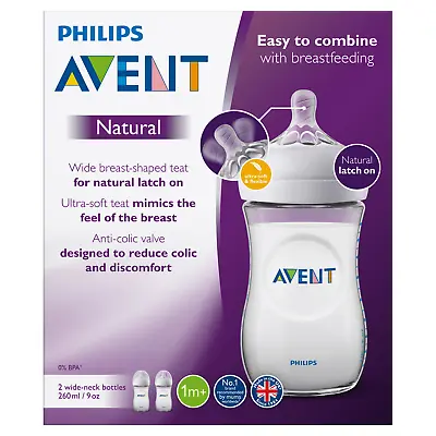 Philips Avent Natural Lactation Feeding Bottle  260mL BPA Free Anti Colic 2 Pack • $34.95