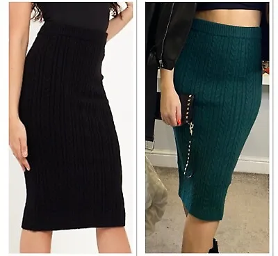 Ladies BNWT Angeleye Cable Knit Midi Skirt Two Colours Size 8 10 12 14 16 • £14.95