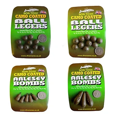 Dinsmores Non Toxic Camo Coated Arlesey Bombs Arlesly Ball Legers  Mixed Sizes • £4.75