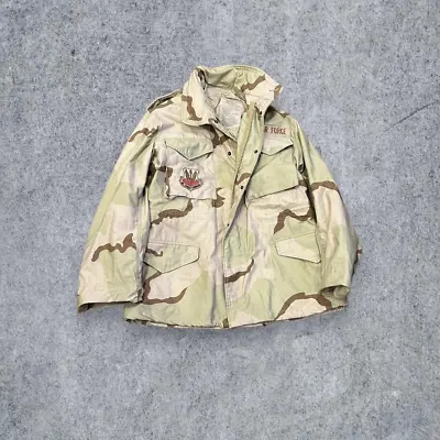 Vintage Cream Military Jacket Size Medium M Cream Brown Military Jacket Vintage • $40.80
