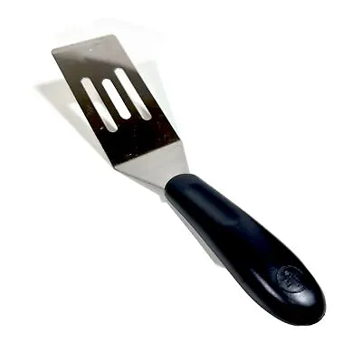The Pampered Chef Mini Spatula Black Handle Chef Hat Logo Stainless Slotted 8” • $7.92