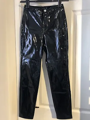 Designer Miss Selfridge Hi Shine Black Vinyl High Waist Trousers Size 10 • $11.21