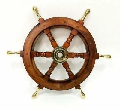 Vintage Antique Wall Boat Helm Ship Wheel Boat Steering 6 Spoke Solid Brass Item • $58.85