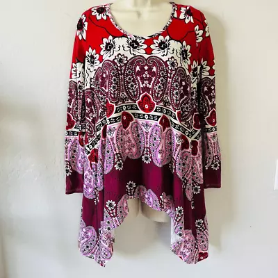 Va Va By Joy Han  NWOT S Floral Paisley V Neck Asymmetrical Hem Red Purple White • $24