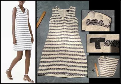 J.Crew Striped Tweed Sheath Dress Size 00 White Navy Nautical V-neck Sleeveless • $14