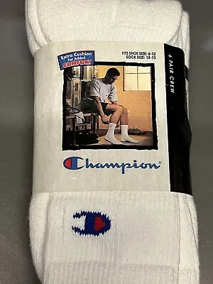VINTAGE Champion TUBE Socks 2 Pair White W Logo Men's Size 6-12 CHECK DESCRIP • $50