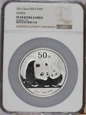 2011 Silver Panda 5 Oz. 50 Yuan NGC PF69 Ultra Cameo • $268