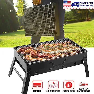 Foldable BBQ Barbecue Grill Compact Charcoal Stove Shish Kabob Camping Cooker • $28.48