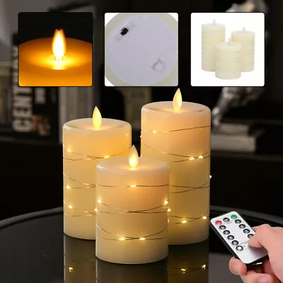 £14.95 • Buy 3x Flickering Led Pillar Candles Battery Powered Candle Light With Timer Remote