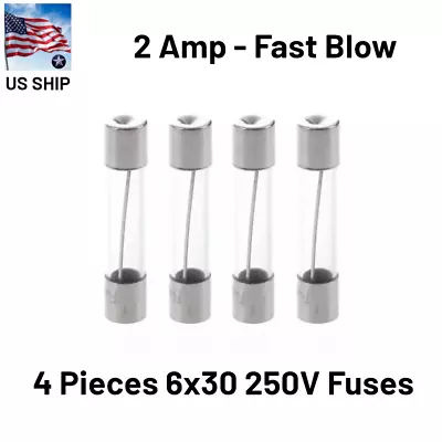 4 Pcs Fast-Blow Fuse 2A 250V Glass Fuses 6 X 30 Mm (2 Amp) | US Ship • $6.68