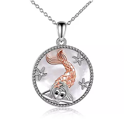 Fashion Ladies Silver Disc Rose Gold Mermaid Pendant Necklace Jewelry Gift • $0.11