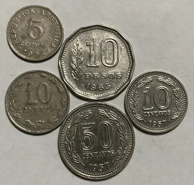 Argentina 1956 5 Centavos 1930 1957 10 Centavos 1957 50 Centavos & 1963 10 Peso • $12.84