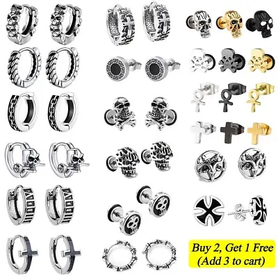 Mens Unisex Gothic Punk Ear Stud Small Hoop Earrings Rock Jewelry Surgical Steel • $8.99