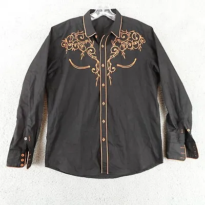 Coofandy Shirt Mens M Button Embroidered Cotton Blend Western Black Rodeo Cowboy • $19.99