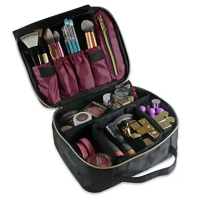 Portable Travel Makeup Train Case Makeup Bag Cosmetic Case Adjustable Dividers • $15.99