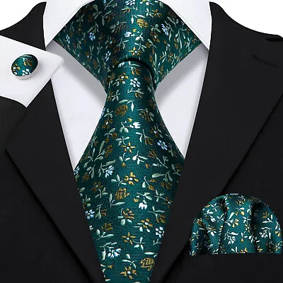 UK Mens Necktie Black Gold Paisley Silk Tie Set Pocket Square Cufflinks Wedding • £9.99